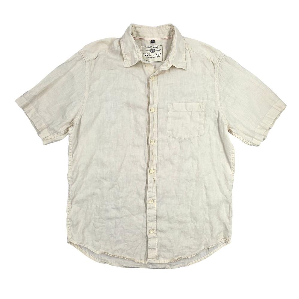 Angelo Litrico Mens Cream 100% Linen Short Sleeve Button Down Shirt Size M
